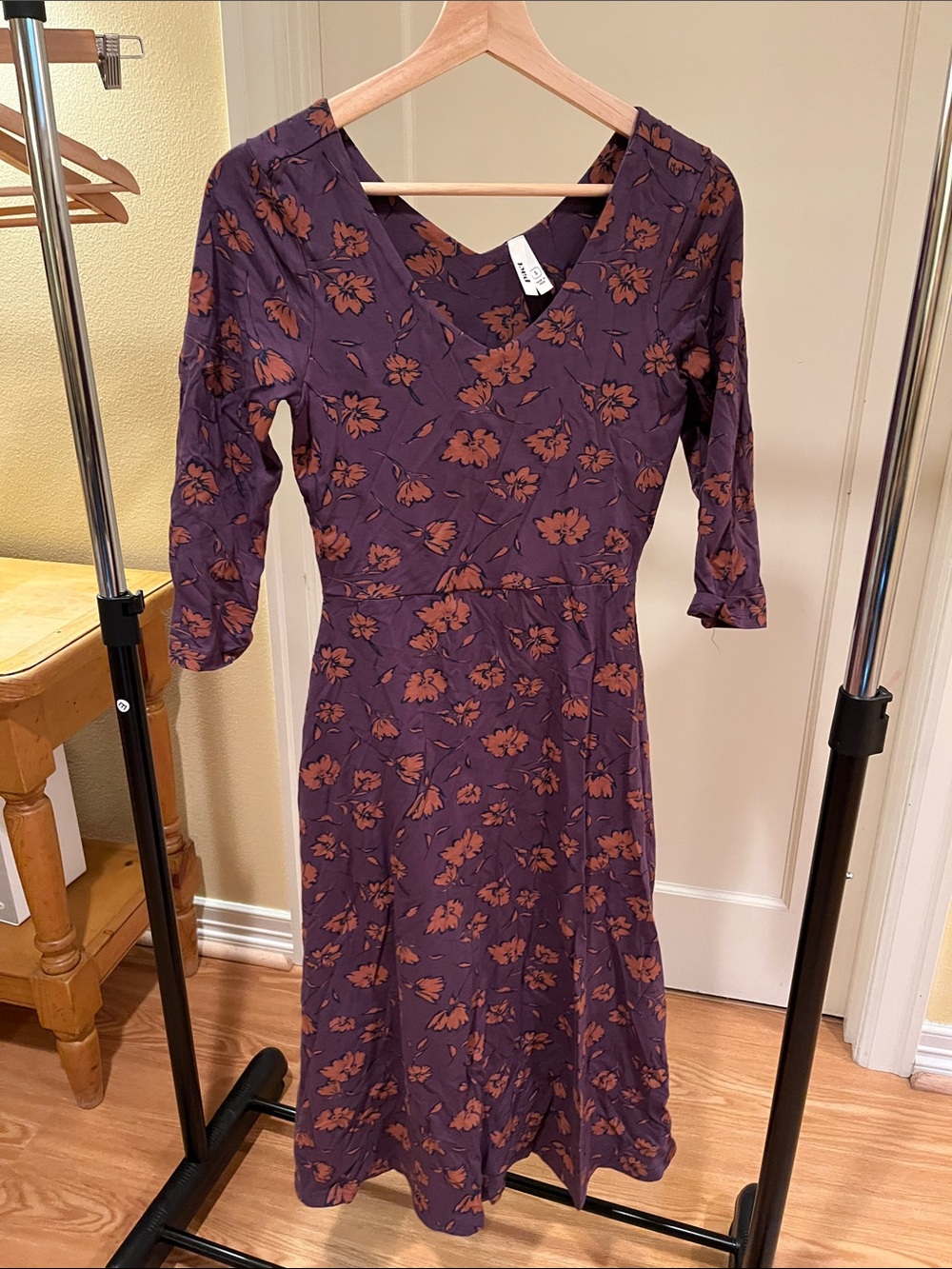 Pact Plum Midi Dress with Rust Floral Print